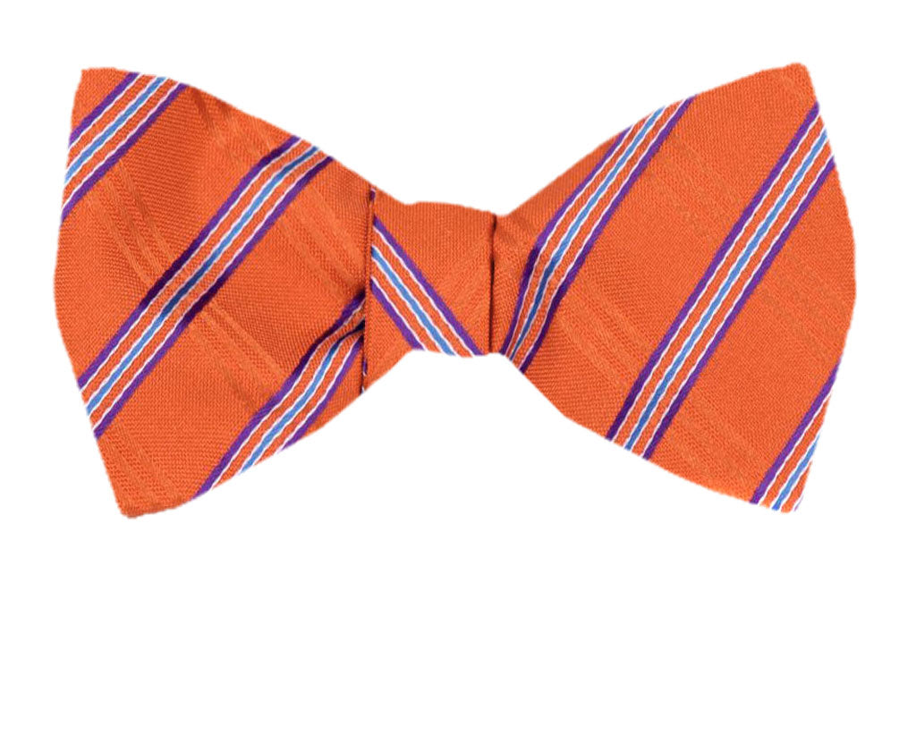 Peach Coral Blue Purple Silk Self-Tie Bow Tie