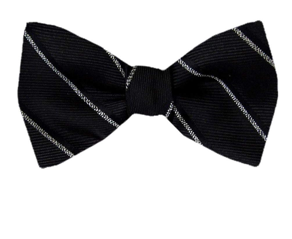 Black Grey Stripe Silk Self-Tie Bow Tie