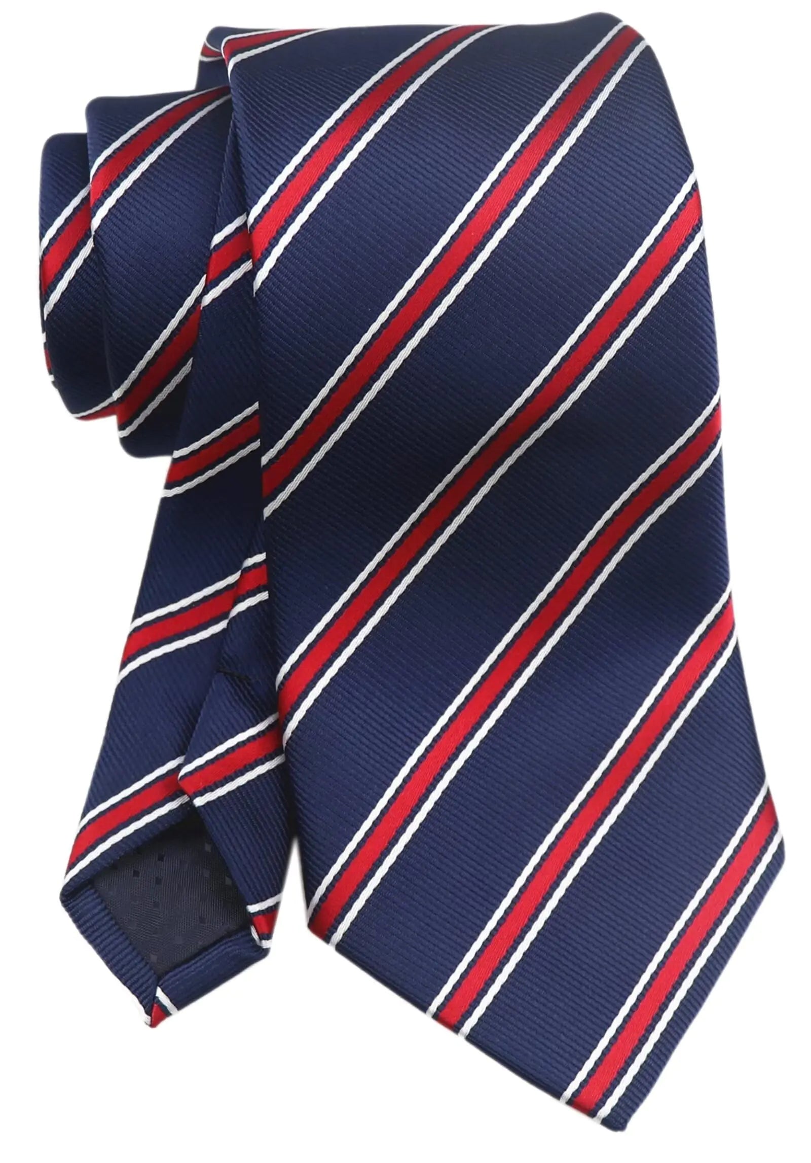Navy Blue Red White Striped Silk Neck Tie