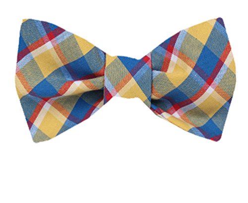 Yellow Blue Red Silk Self-Tie Bow Tie