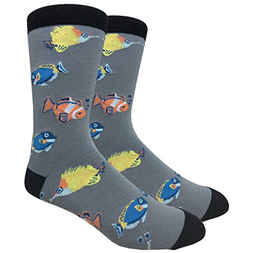 Gray Blue Orange and Yellow Fish Mens Socks