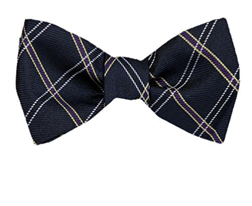 Navy Blue Purple Yellow Silk Self-Tie Bow Tie