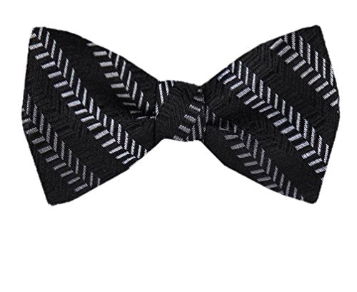 Herringbone Black Gray Silk Self-Tie Bow Tie