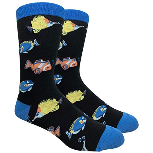 Black Blue Orange and Yellow Fish Mens Socks