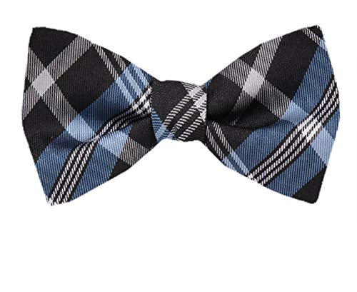 Blue Black Plaid Silk Self-Tie Bow Tie