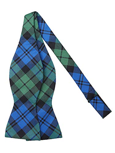 Blue Green Black Plaid Silk Self-Tie Bow Tie