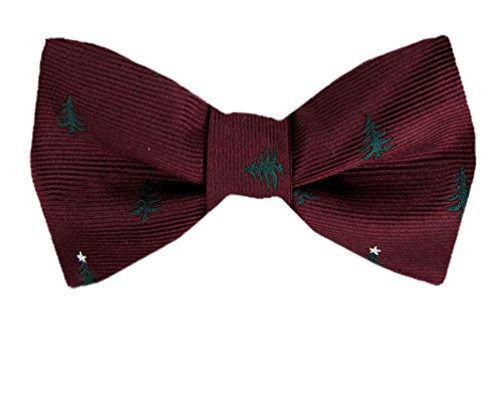 Burgundy Green Trees Silk Self-Tie Bow Tie