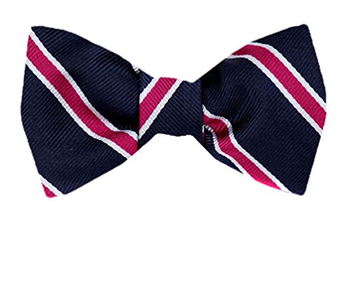 Navy Blue White Magenta Stripes Silk Self-Tie Bow Tie