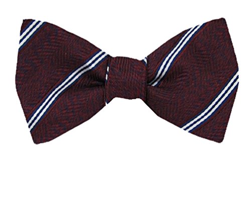 Burgundy Navy Blue White Stripes Silk Self-Tie Bow Tie