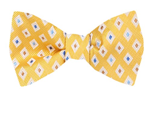 Yellow Blue Brown White Silk Self-Tie Bow Tie