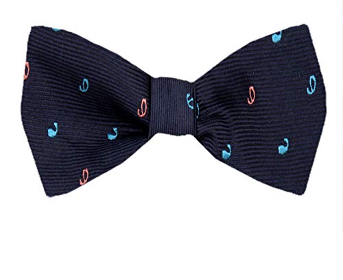 Navy Coral Aqua Silk Self-Tie Bow Tie