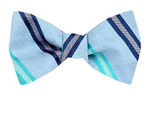 Sky Blue Turquoise Navy Blue Silk Self-Tie Bow Tie