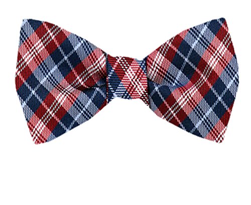 Red White Blue Plaid Silk Self-Tie Bow Tie