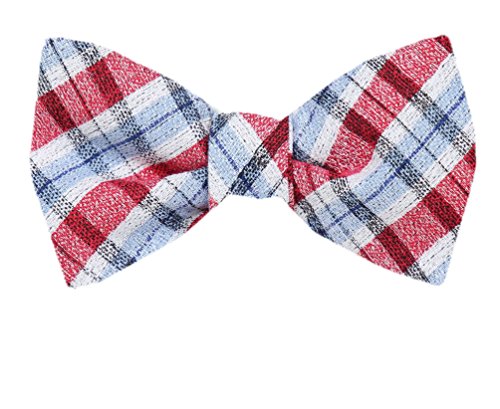 Red Blue Gray Silk Self-Tie Bow Tie