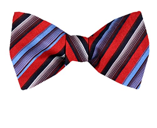 Red Black Blue Stripes Silk Self-Tie Bow Tie