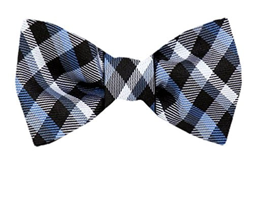 Black Silver Blue Silk Self-Tie Bow Tie