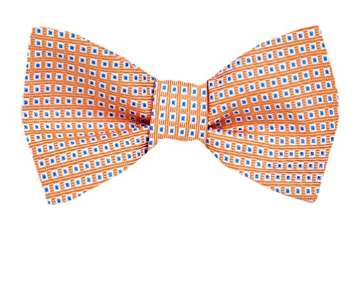 Orange Blue Mini Squares Silk Self-Tie Bow Tie