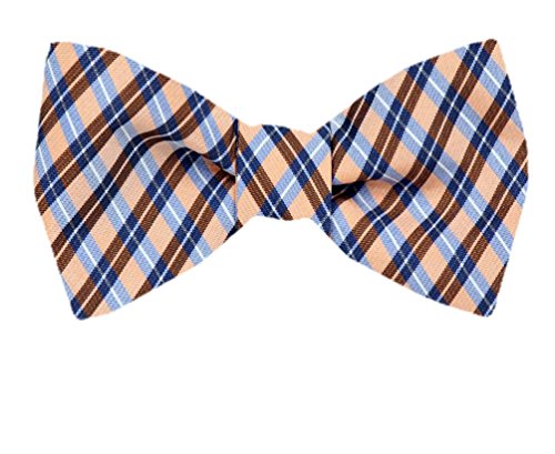 Orange Blue Black Plaid SilkSelf-Tie Bow Tie