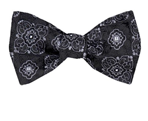 Gray Black Flowers SilkSelf-Tie Bow Tie