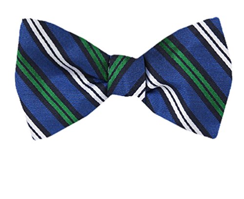 Blue White Black Green Stripes Silk Self-Tie Bow Tie