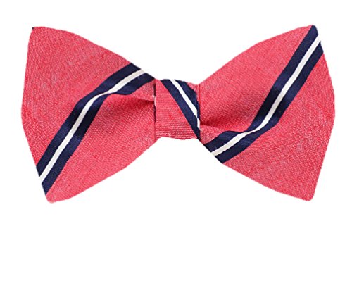 Coral White Navy Blue Stripes Silk Self-Tie Bow Tie