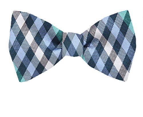 Blue Green Black Plaid Silk Self-Tie Bow Tie