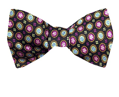 Black Yellow Magenta Silk Self-Tie Bow Tie