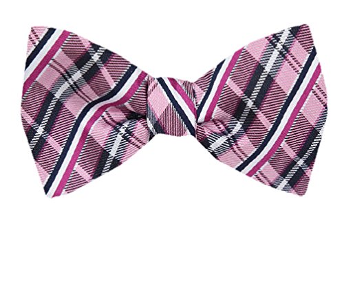 Pink Black Plaid Silk Self-Tie Bow Tie