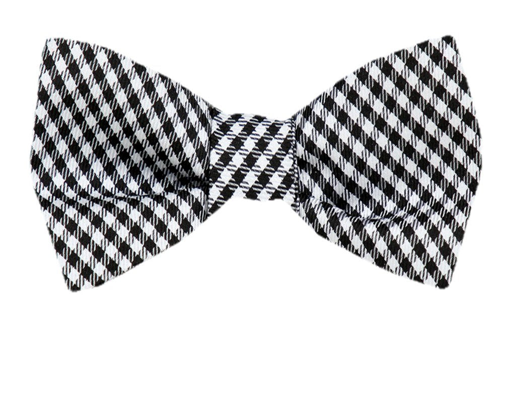 Black White Checkered Silk Self-Tie Bow Tie