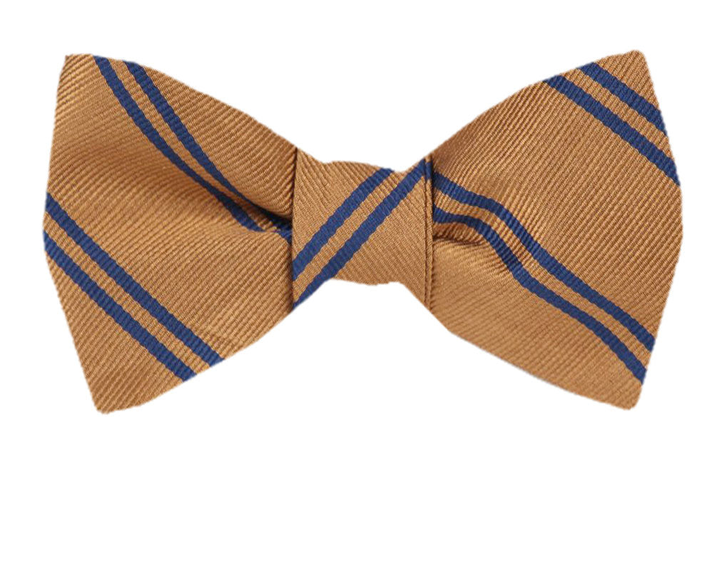 Gold Blue Stripe Silk Self-Tie Bow Tie