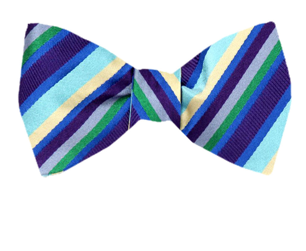 Green Yellow Blue Grey Silk Self-Tie Bow Tie